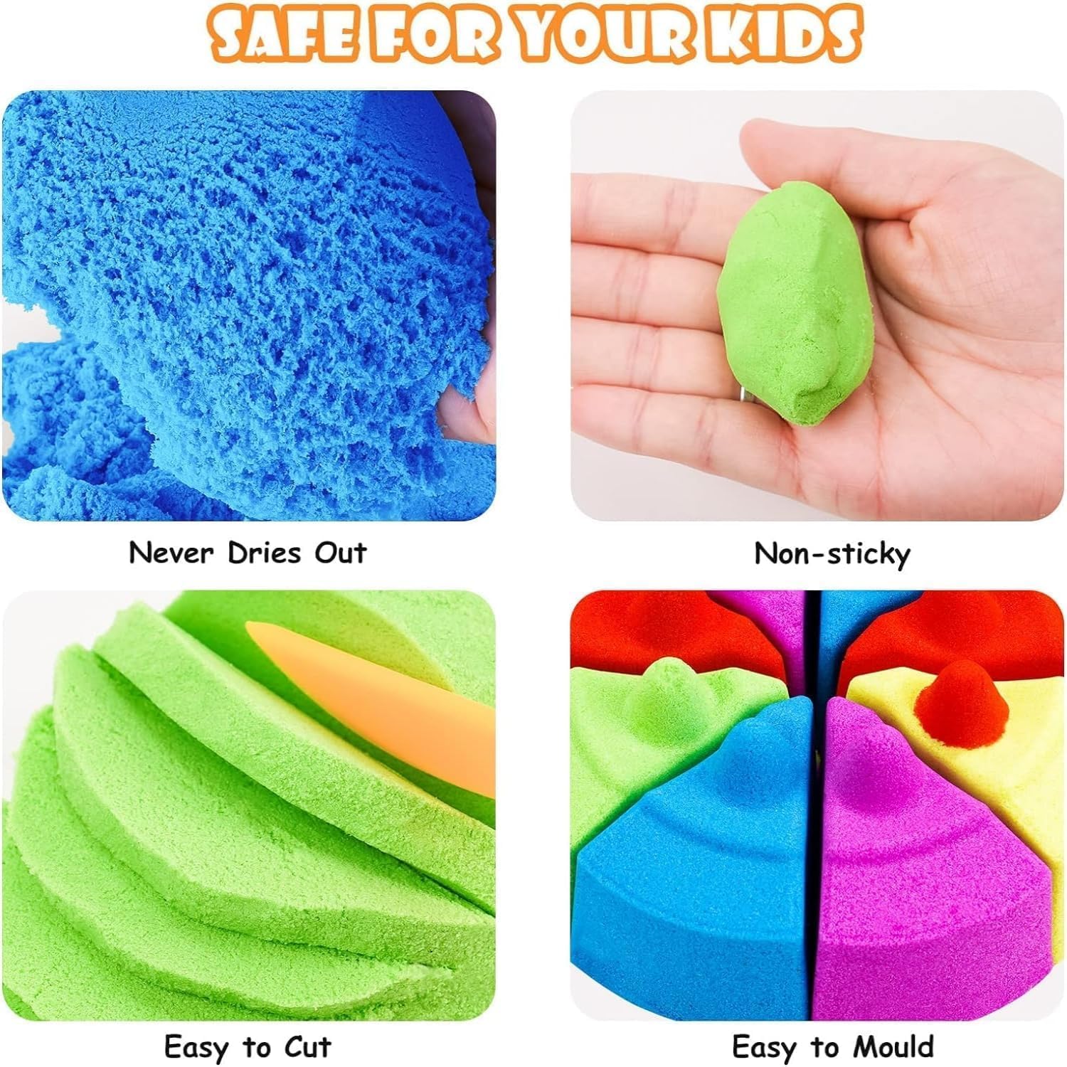DMG Play Sand, 6 Pcs Molds, Shape does not scatter, more delicate, does not stick to the hand, Kid's Non Toxic Soft Playsand, Moulding and Creating for Kids Indoors, Outdoors Activity(Sand color)