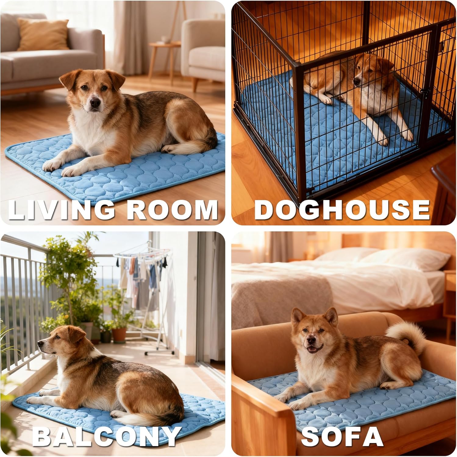 Dog Cooling Mat for Large Medium Small Pets - Self Cooling Gel Pad for Dogs and Cats in Summer, Indoor Outdoor Use Pet Cooling Bed with Non-Toxic Material(100cm*75cm Blue)