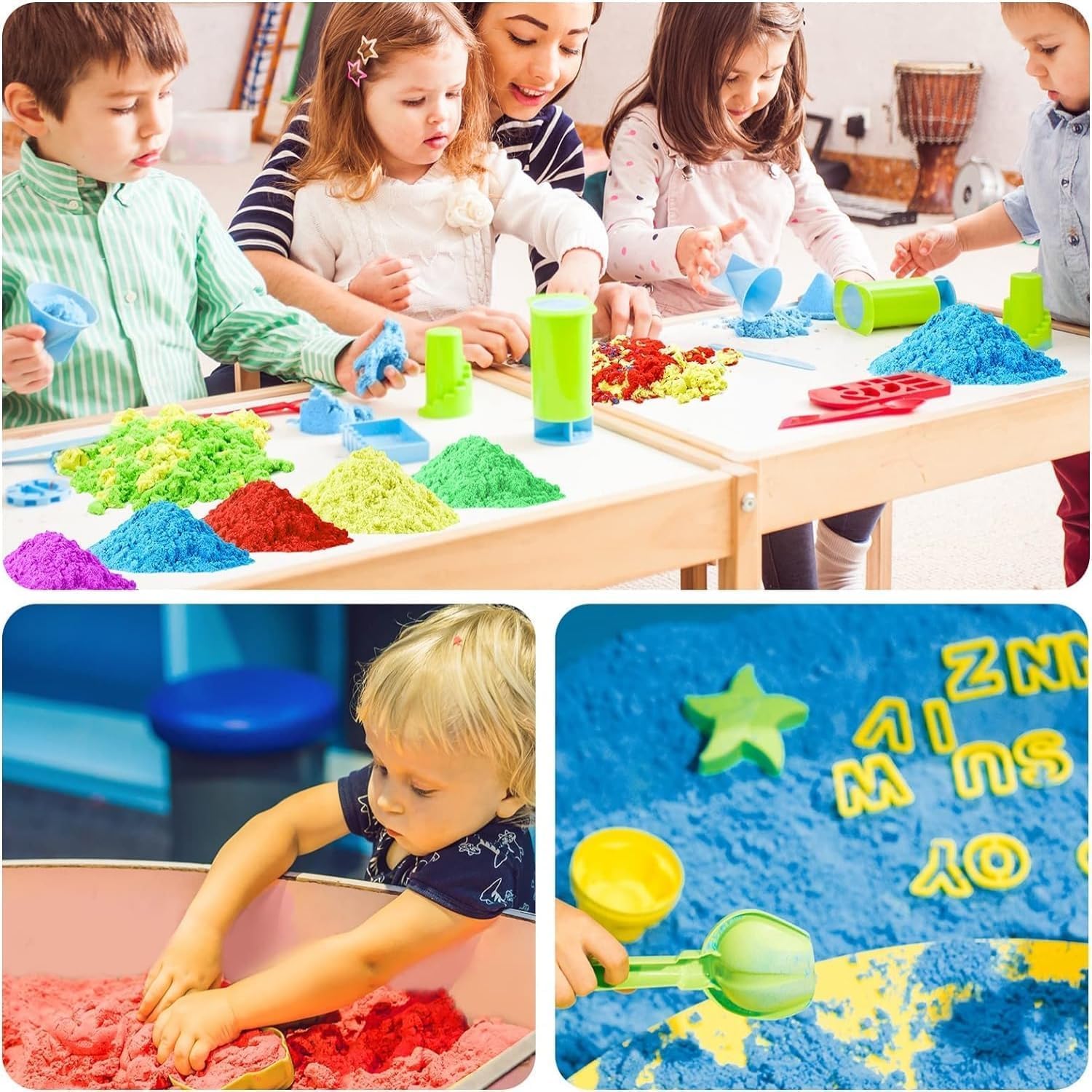 DMG Play Sand, 6 Pcs Molds, Shape does not scatter, more delicate, does not stick to the hand, Kid's Non Toxic Soft Playsand, Moulding and Creating for Kids Indoors, Outdoors Activity(Sand color)