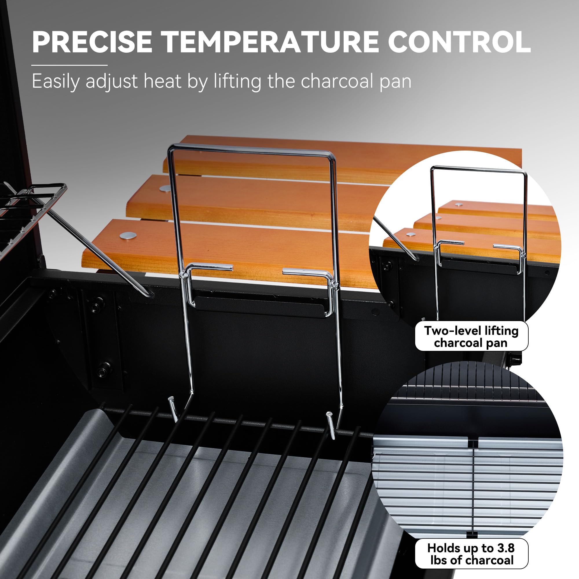 Royal Gourmet CC1830W 30" Charcoal Grill with Offset Smoker - 811 sq.in Total Cooking Area