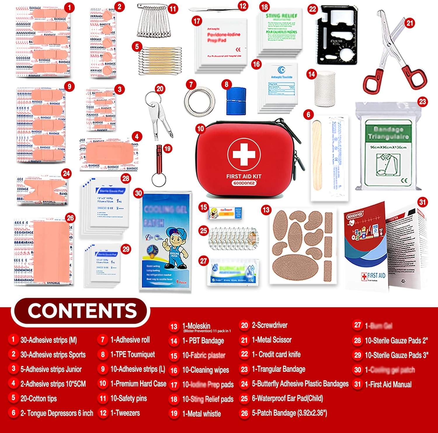 200 Pcs First Aid Kit + Survival kit for Treat, Protect Minor Cuts, Scrapes. Home, Office, Car, School, Business, Travel, Emergency, Survival, Hunting, Outdoor, Camping & Sport Red