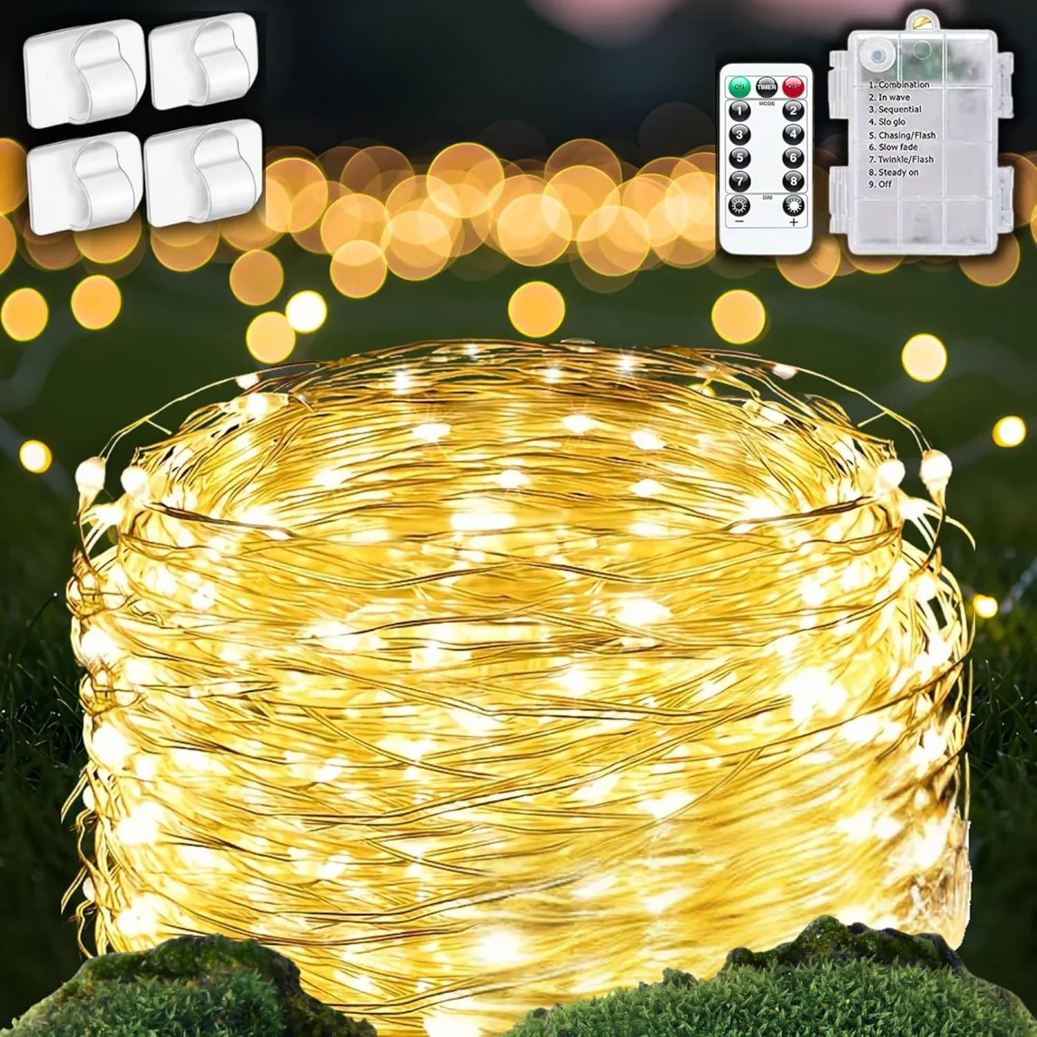 33FT LED Fairy String Lights - Battery Operated with Remote & Timer - The Outdoor Furniture Market 