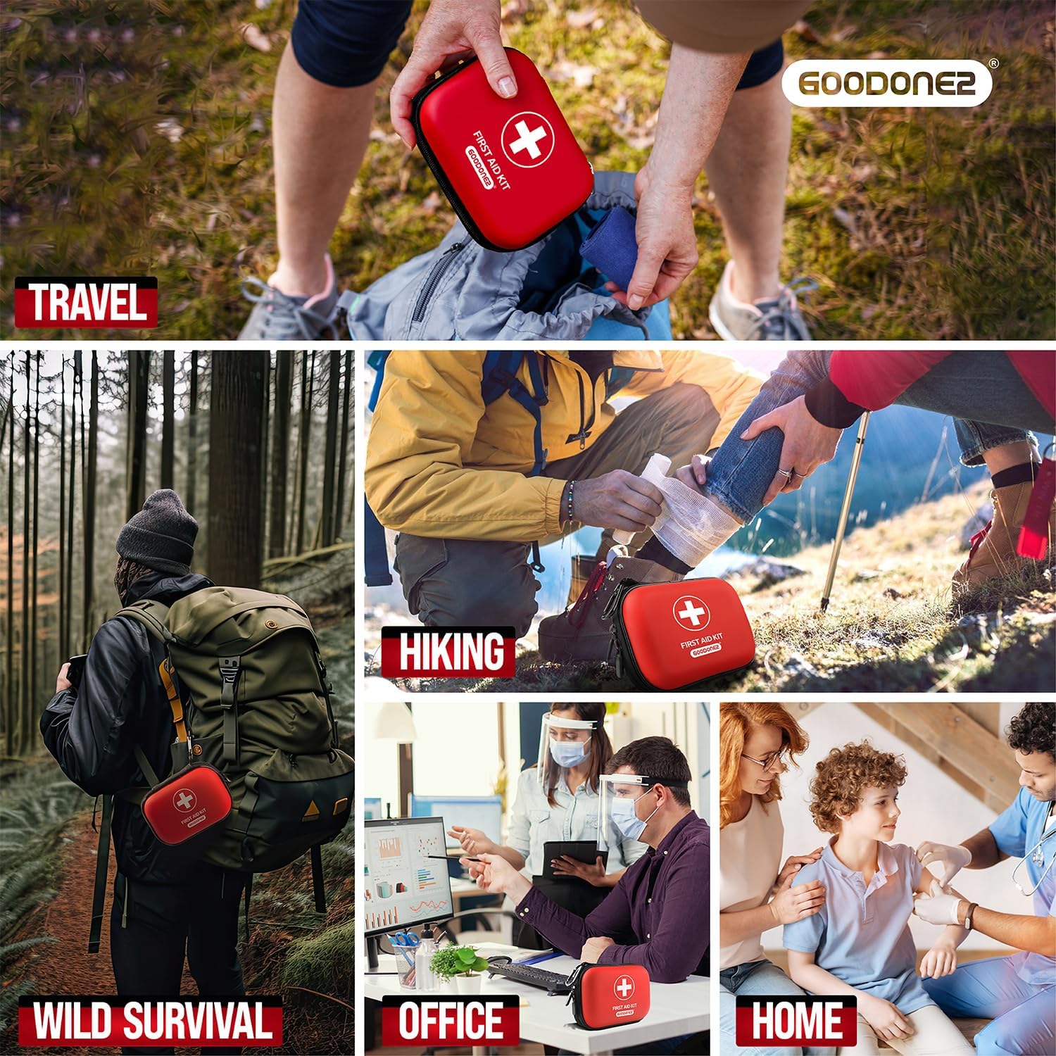 200 Pcs First Aid Kit + Survival kit for Treat, Protect Minor Cuts, Scrapes. Home, Office, Car, School, Business, Travel, Emergency, Survival, Hunting, Outdoor, Camping & Sport Red