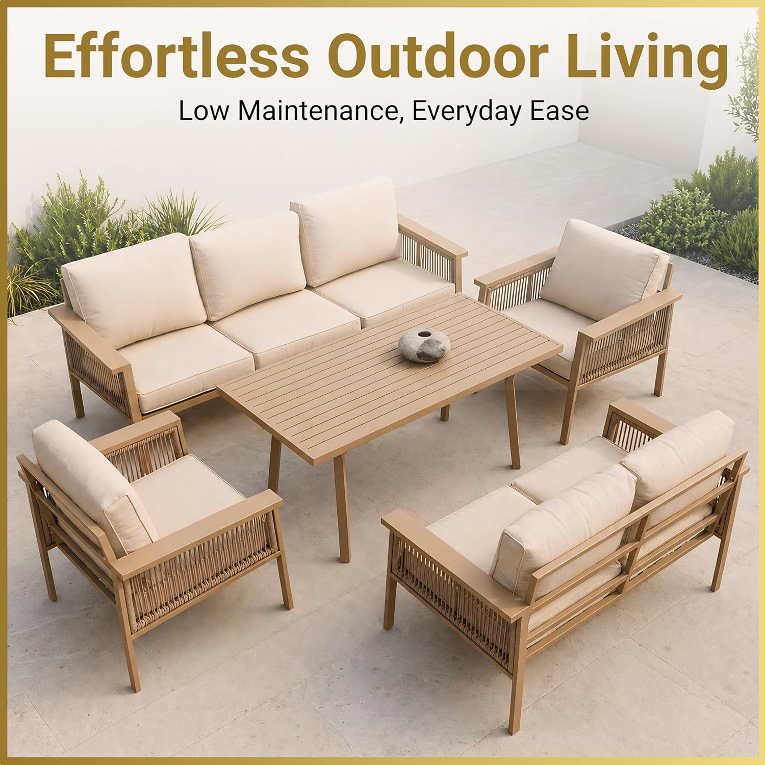 7-Seater Aluminium Outdoor Lounge Sofa Set with Cushions & Table | Brown