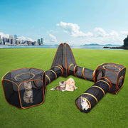 6-in-1 Outdoor Cat/Dog House with Tunnel - Large Modular Pet Playpen