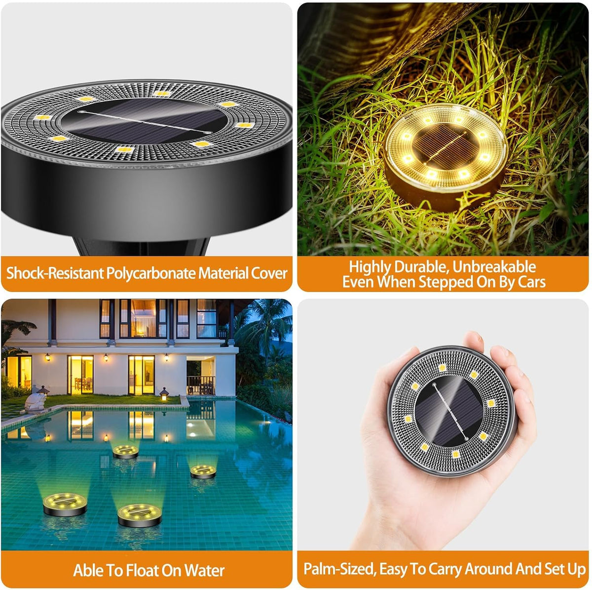 Outdoor solar ground spike light by The Outdoor Furniture Market, IP68 waterproof, warm white, pathway and pool lighting, 10-12hr runtime.