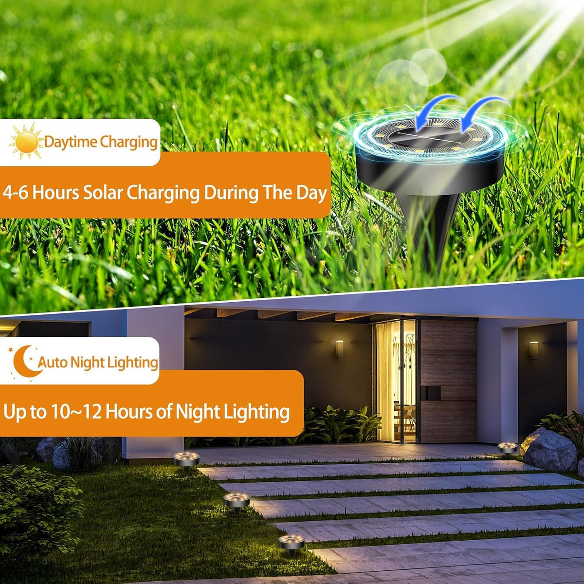 Outdoor solar ground spike light by The Outdoor Furniture Market, waterproof IP68, warm white, ideal for pathways and pools.