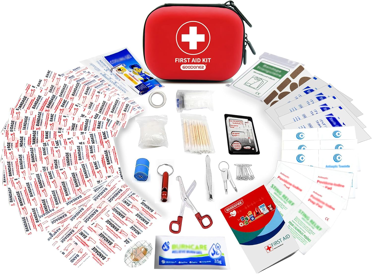 200 Pcs First Aid Kit + Survival kit for Treat, Protect Minor Cuts, Scrapes. Home, Office, Car, School, Business, Travel, Emergency, Survival, Hunting, Outdoor, Camping & Sport Red