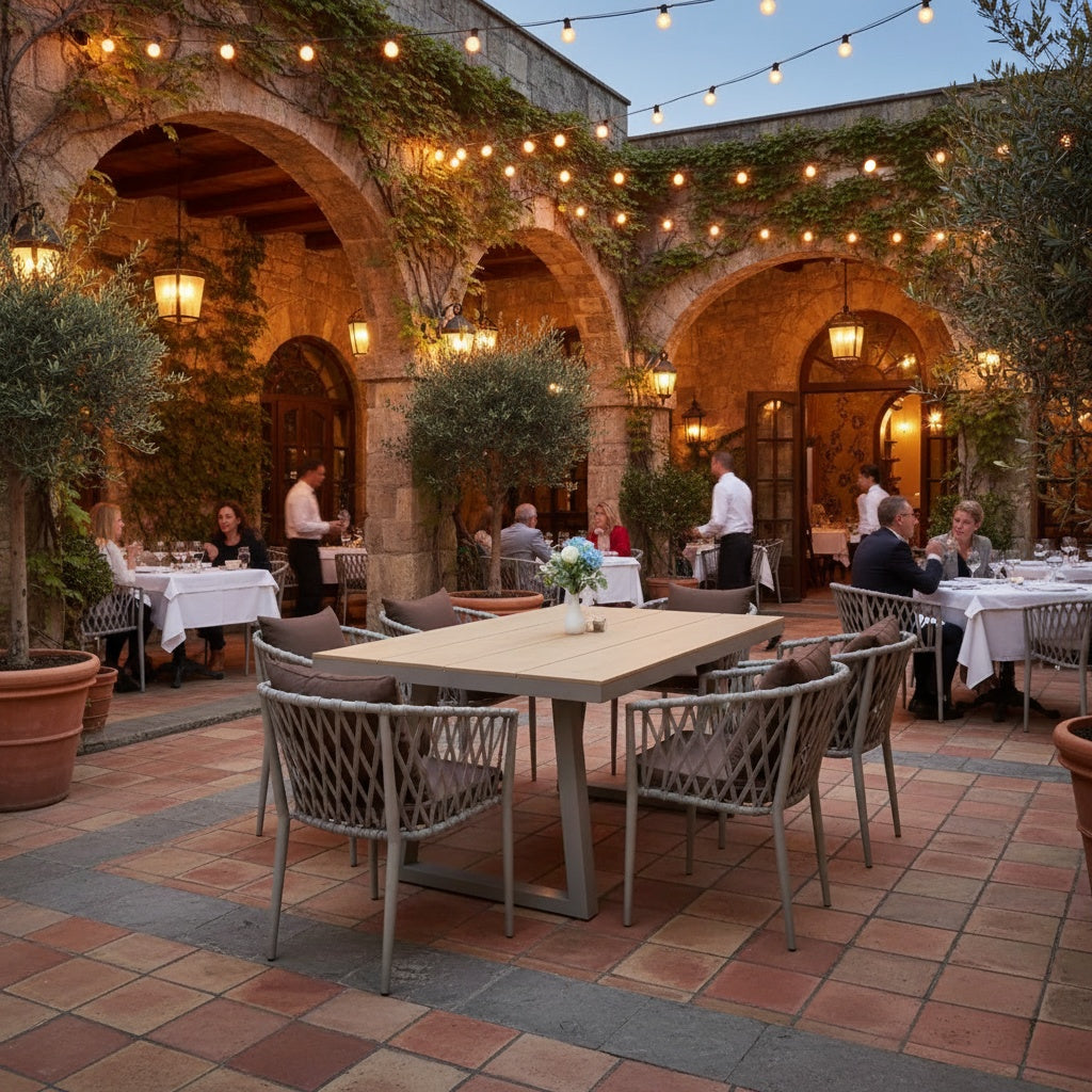 Modern Aluminum WPC Outdoor Dining Set with Cushioned Chairs – 6 Seater