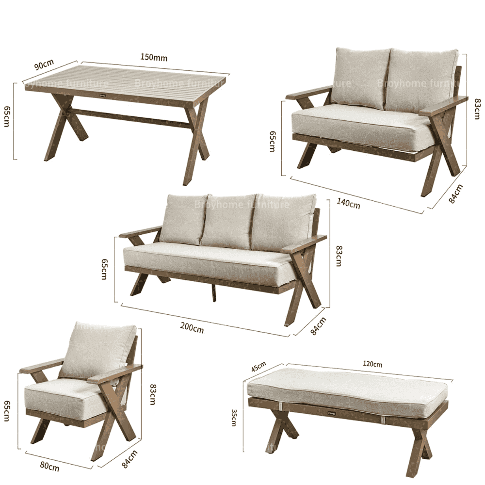 9-seater outdoor aluminum sofa set with plush cushions, weather-resistant design, ideal for outdoor patio or garden seating.