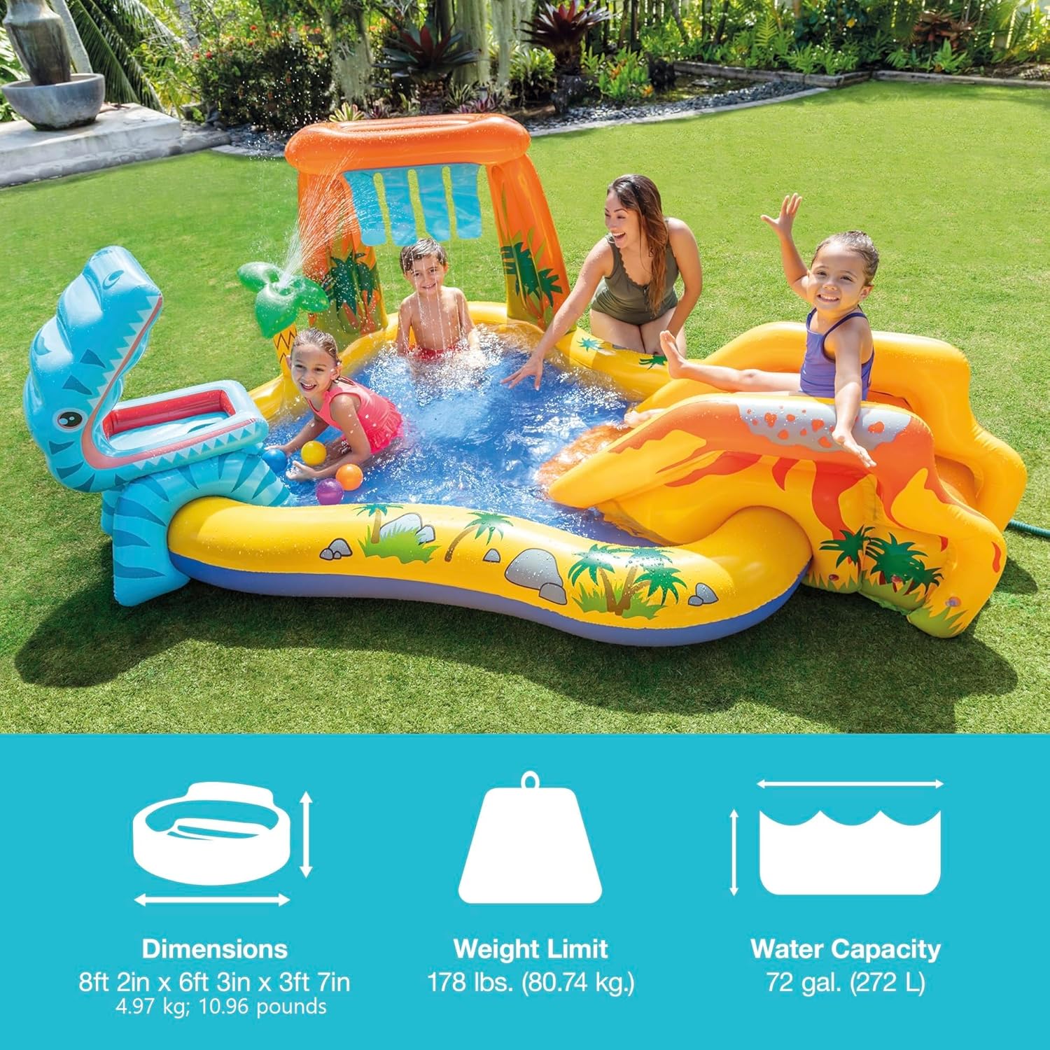 Dinosaur Play Center - Inflatable Water Play Pool with Slide & Sprayer - The Outdoor Furniture Market 