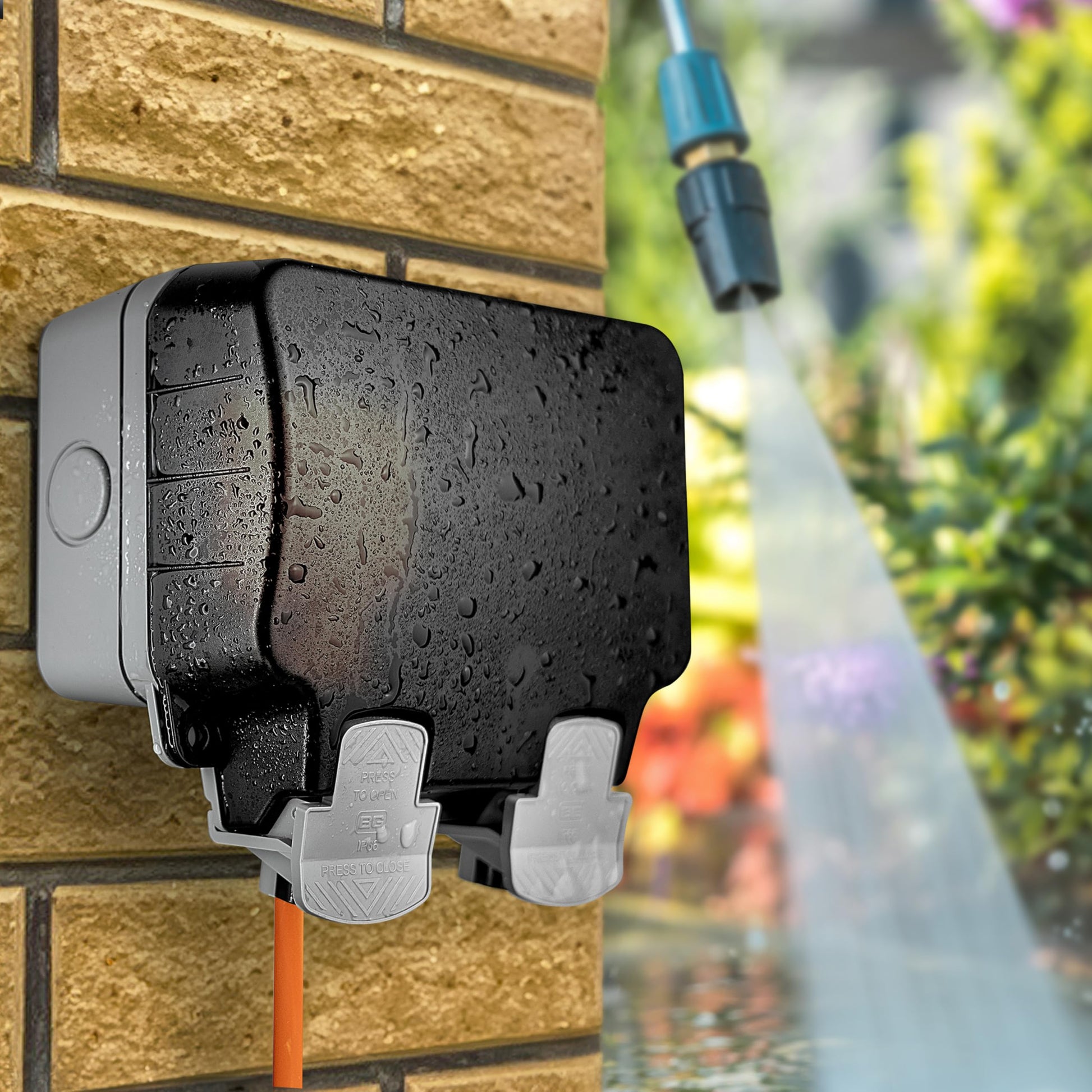 Weatherproof Outdoor Double Socket - IP66 Rated Grey - The Outdoor Furniture Market 