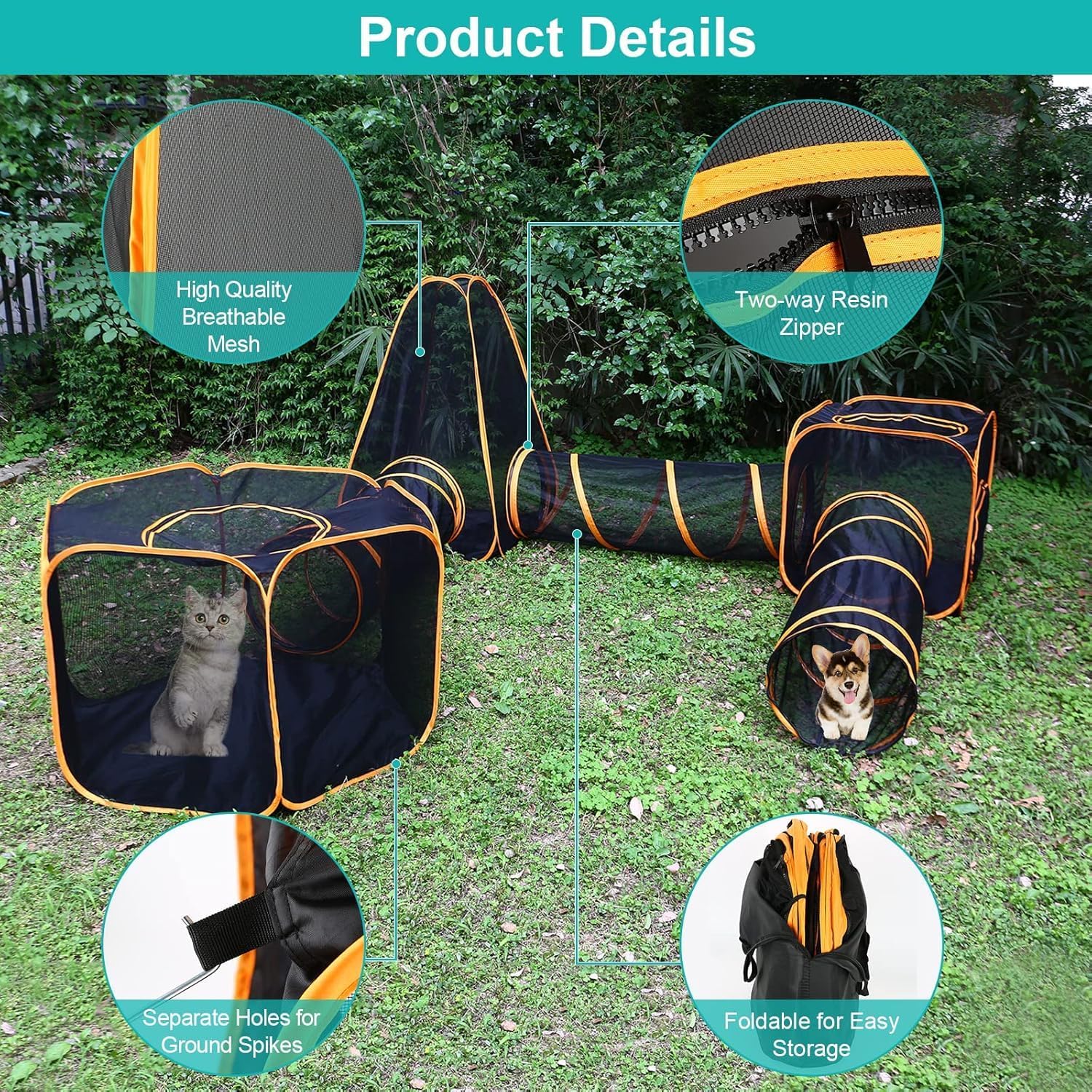 6-in-1 Outdoor Cat/Dog House with Tunnel - Large Modular Pet Playpen