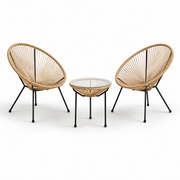 Modern rattan acapulco style outdoor chair and glass coffee table set at The Outdoor Furniture Market