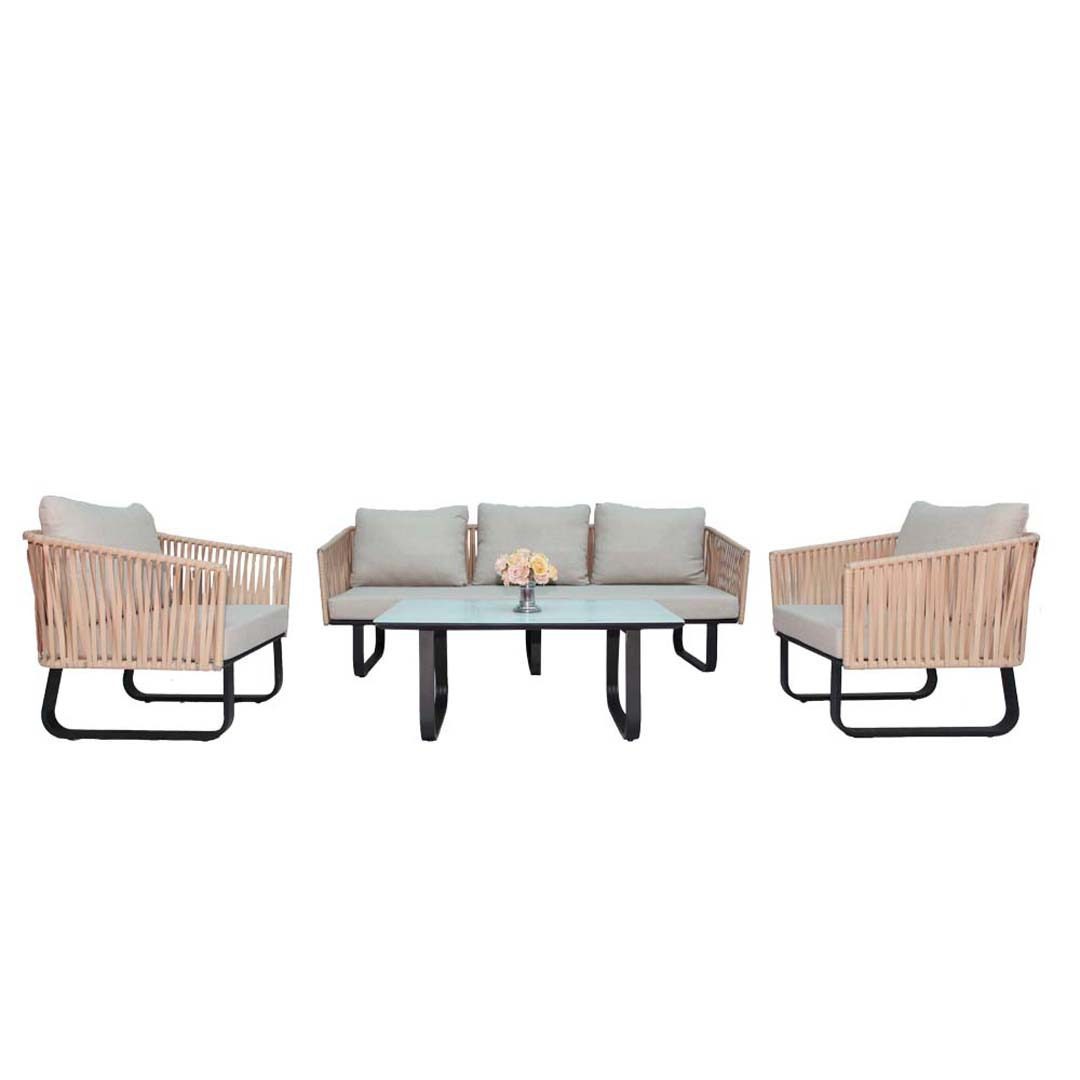 All-Weather Resistant 5-Seater Aluminum Frame Woven Rope Outdoor Patio Sofa with Coffee Table