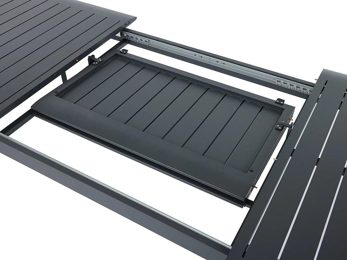 Extendable Aluminium Outdoor Dining Table & 8 Stacking Chairs | 6 to 8 Seater | Black