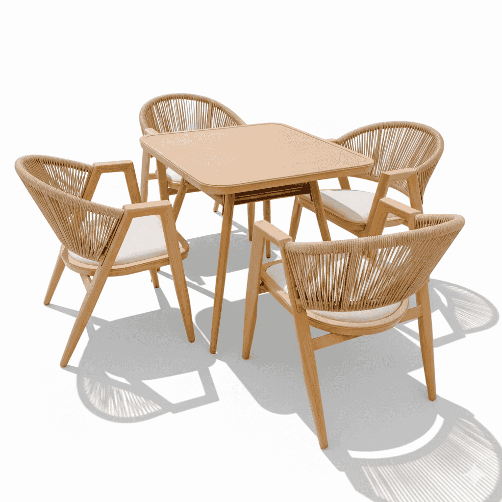 Aluminum alloy 4-seater outdoor dining set with table and chairs, sleek modern design, suitable for patio or garden use