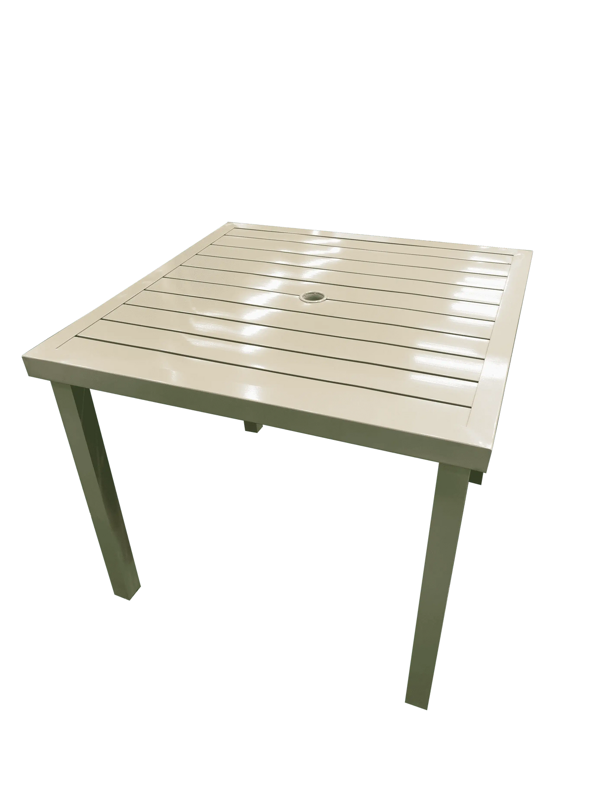Aluminum beige rope dining set with beige cushions by , featuring stylish outdoor seating and table arrangement.