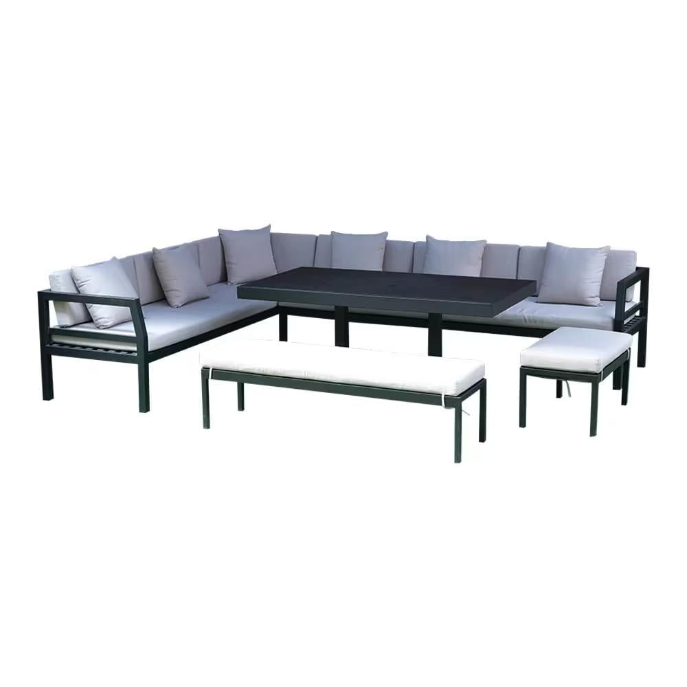 Aluminum Cushioned Sofa Set, 5Pcs - Black