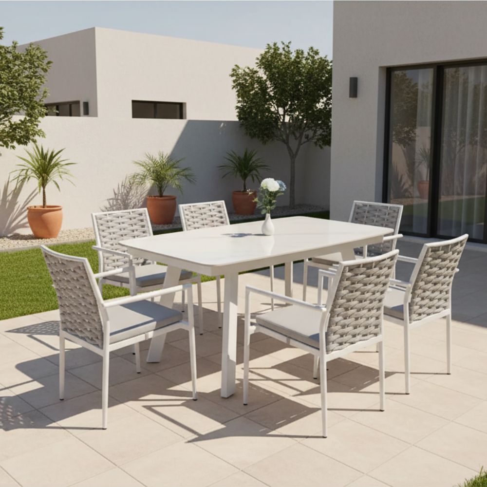 Aluminum Frame 6-Seater Outdoor Dining Set with Cushions for Garden and Patio