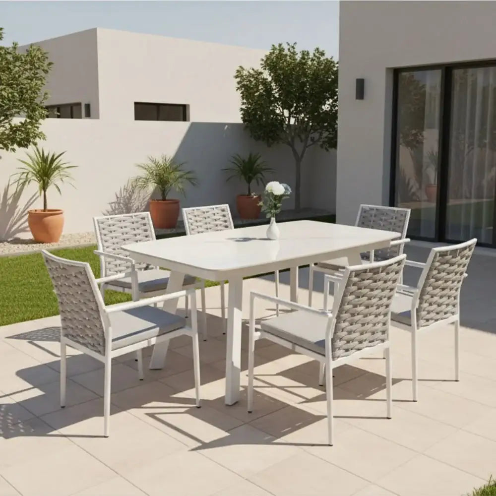 Aluminum Frame 6-Seater Outdoor Dining Set with Cushions for Garden and Patio