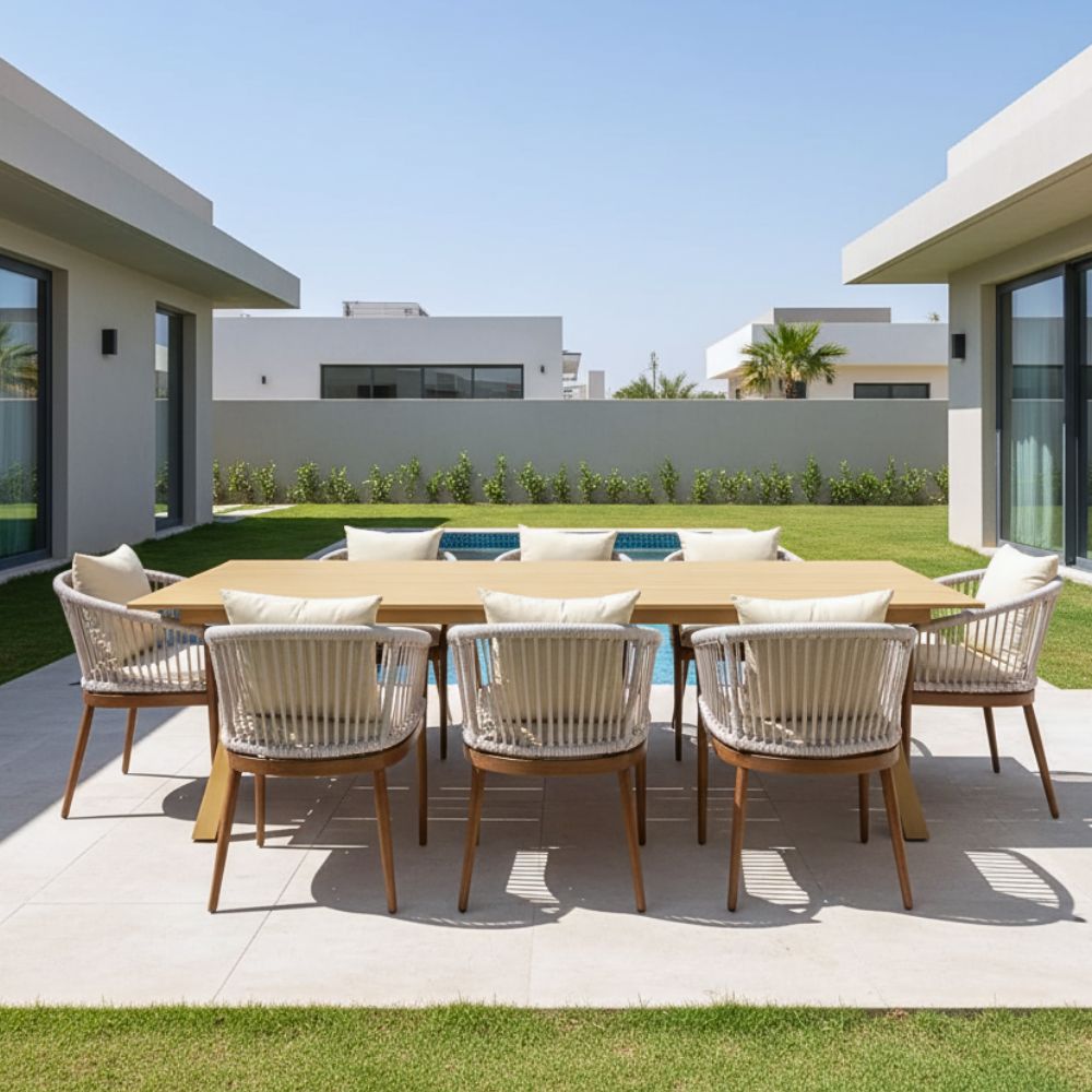 Aluminum Frame 8-Seater Outdoor Dining Set with Cushions