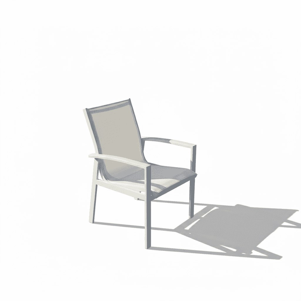 White aluminum frame patio chair with a sleek design, perfect for outdoor seating and garden decor.