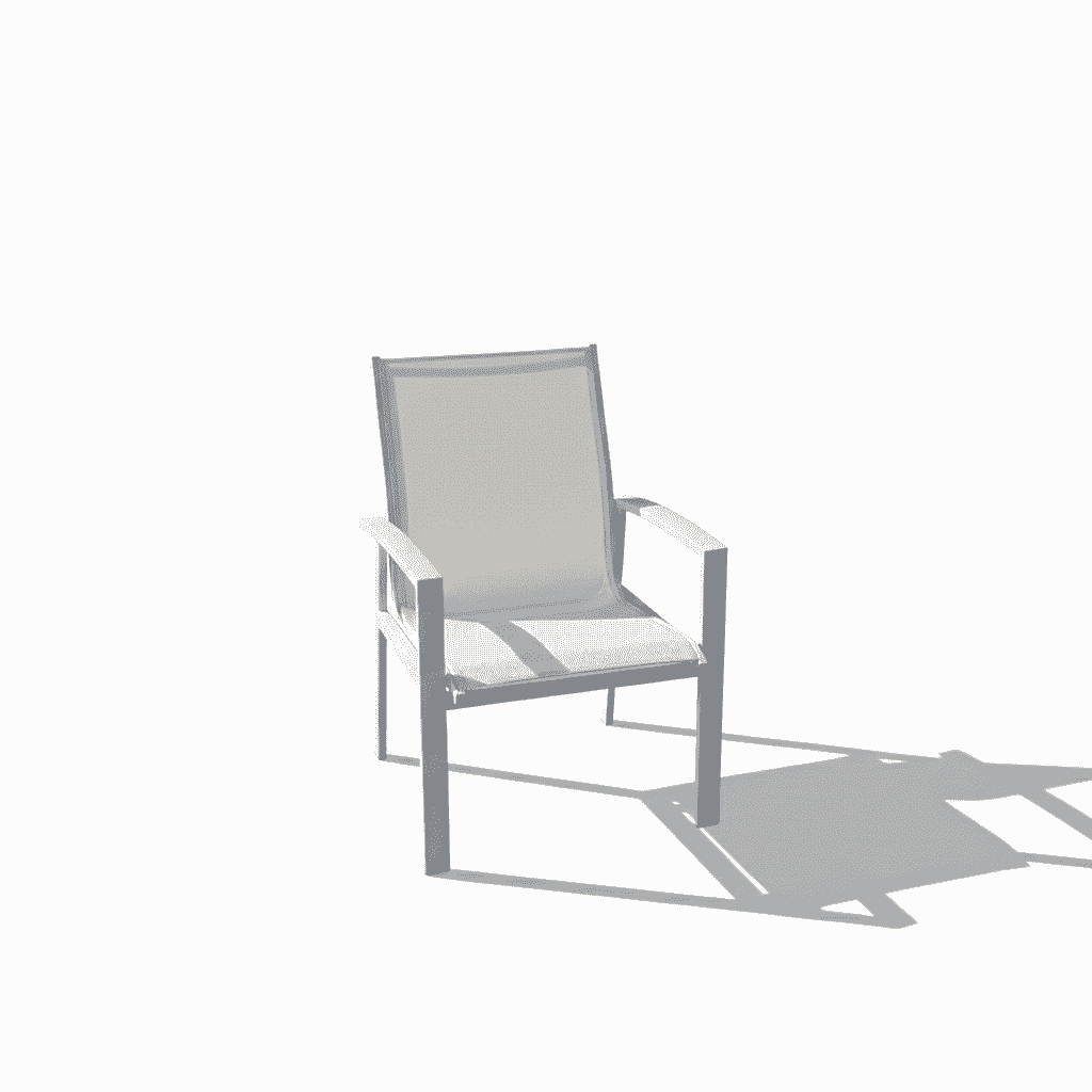 White aluminum frame patio chair by with a modern design, featuring a sleek, durable outdoor seating option.