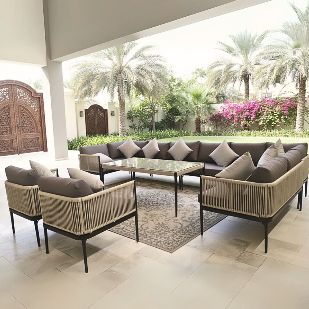 Aluminum Frame Rope Style 10 Seater Outdoor lounge Sofa Set