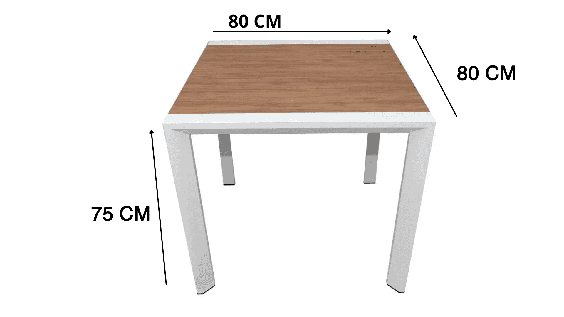 Square outdoor dining table with aluminum frame and WPC surface, 80cm size, from The Outdoor Furniture Market.