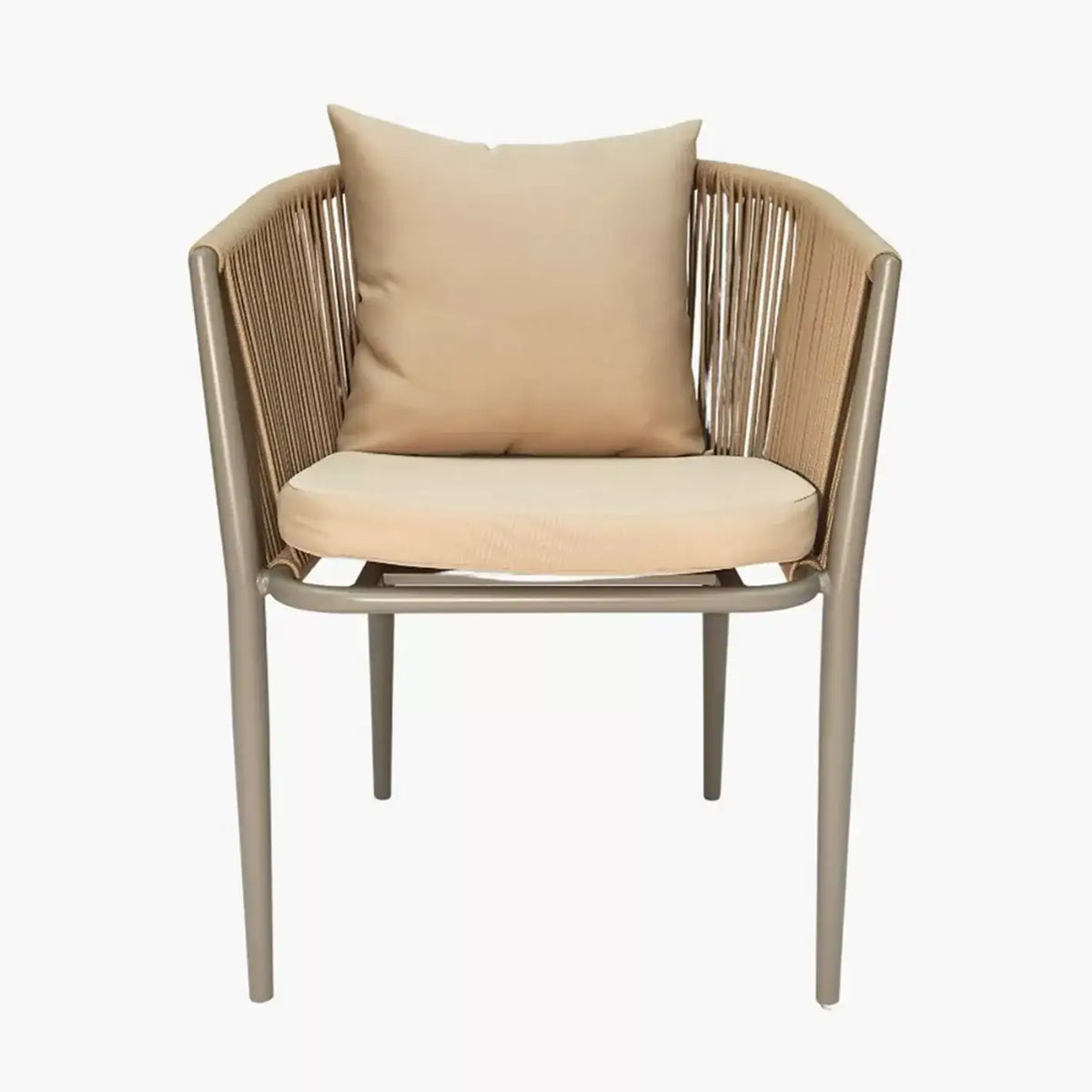 Aluminum Frame & Rope Dining Chairs with Cushion - Khaki - The Outdoor Furniture Market 