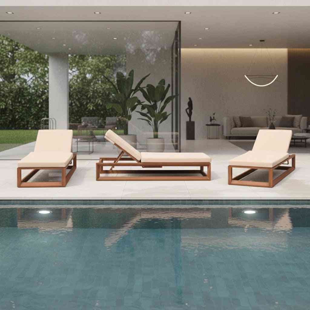 Aluminum waterproof sunbed from The Outdoor Furniture Market, adjustable outdoor lounge chair with cushioned surface.
