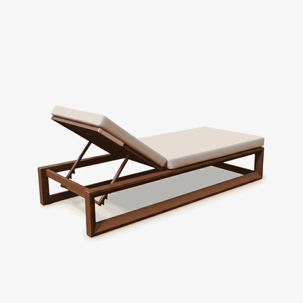 Aluminum waterproof sunbed by The Outdoor Furniture Market, adjustable outdoor lounger with cushioned surface for outdoor relaxation.