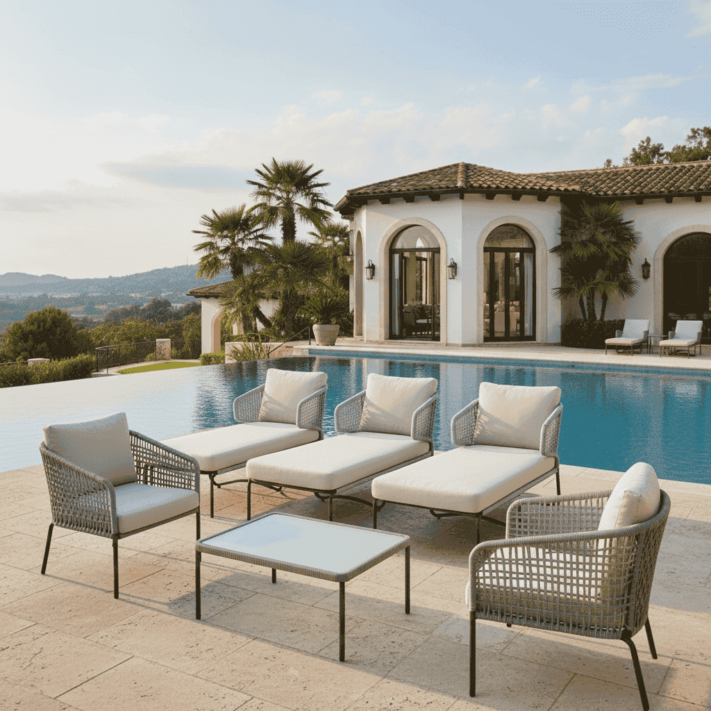 Aluminum waterproof sunbed from The Outdoor Furniture Market, modern design with comfortable weather-resistant cushions.