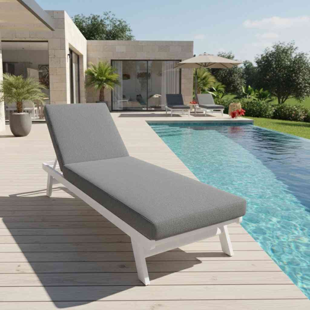 Aluminum waterproof sunbed with adjustable backrest from The Outdoor Furniture Market, modern outdoor lounger for relaxing outdoors.