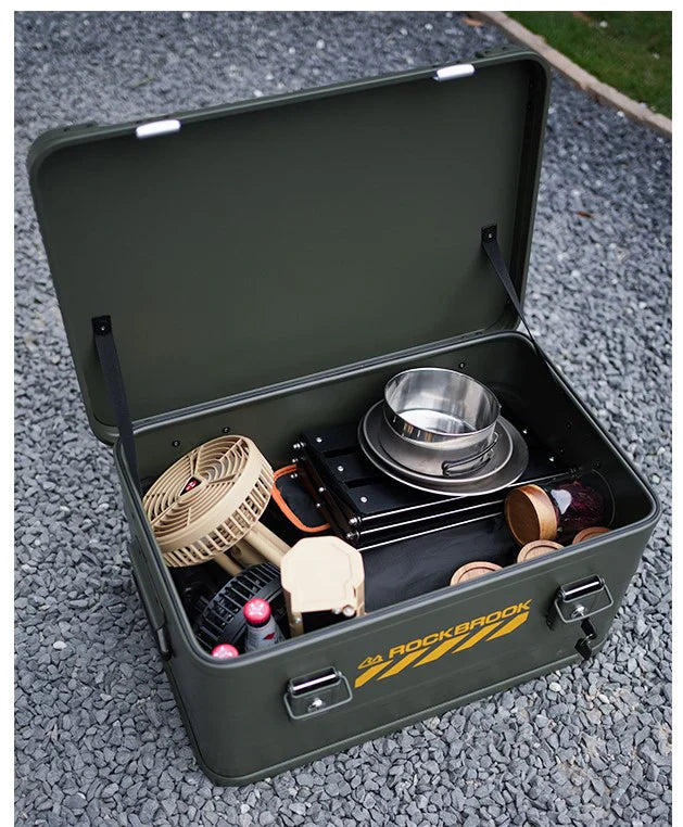 50L Portable Aluminum Storage Box with Lock & Folding Stand | Camping & Outdoor