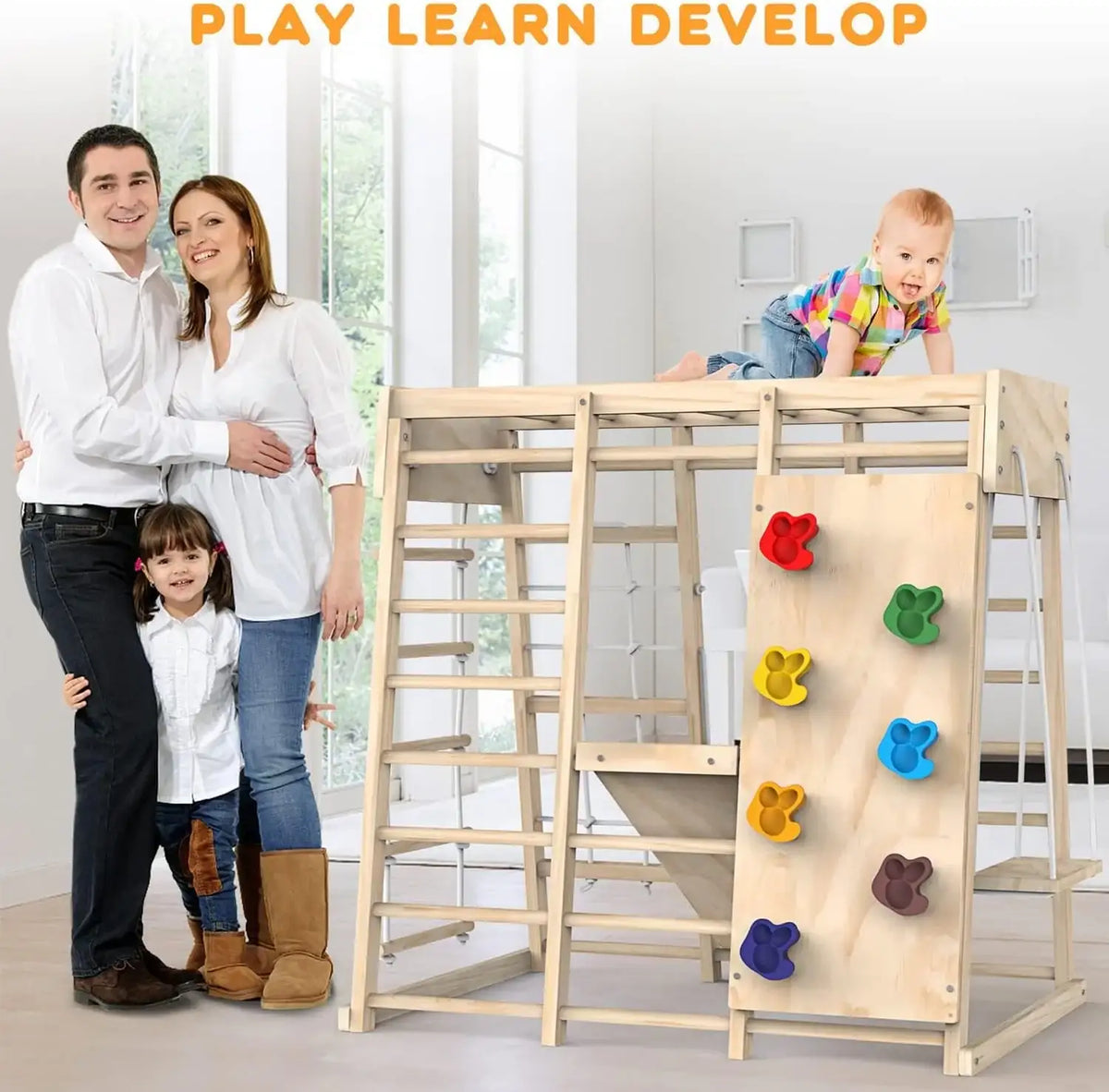 Beauenty 6-in-1 Indoor Jungle Gym - Montessori Climbing Frame for Kids 3+ - The Outdoor Furniture Market 