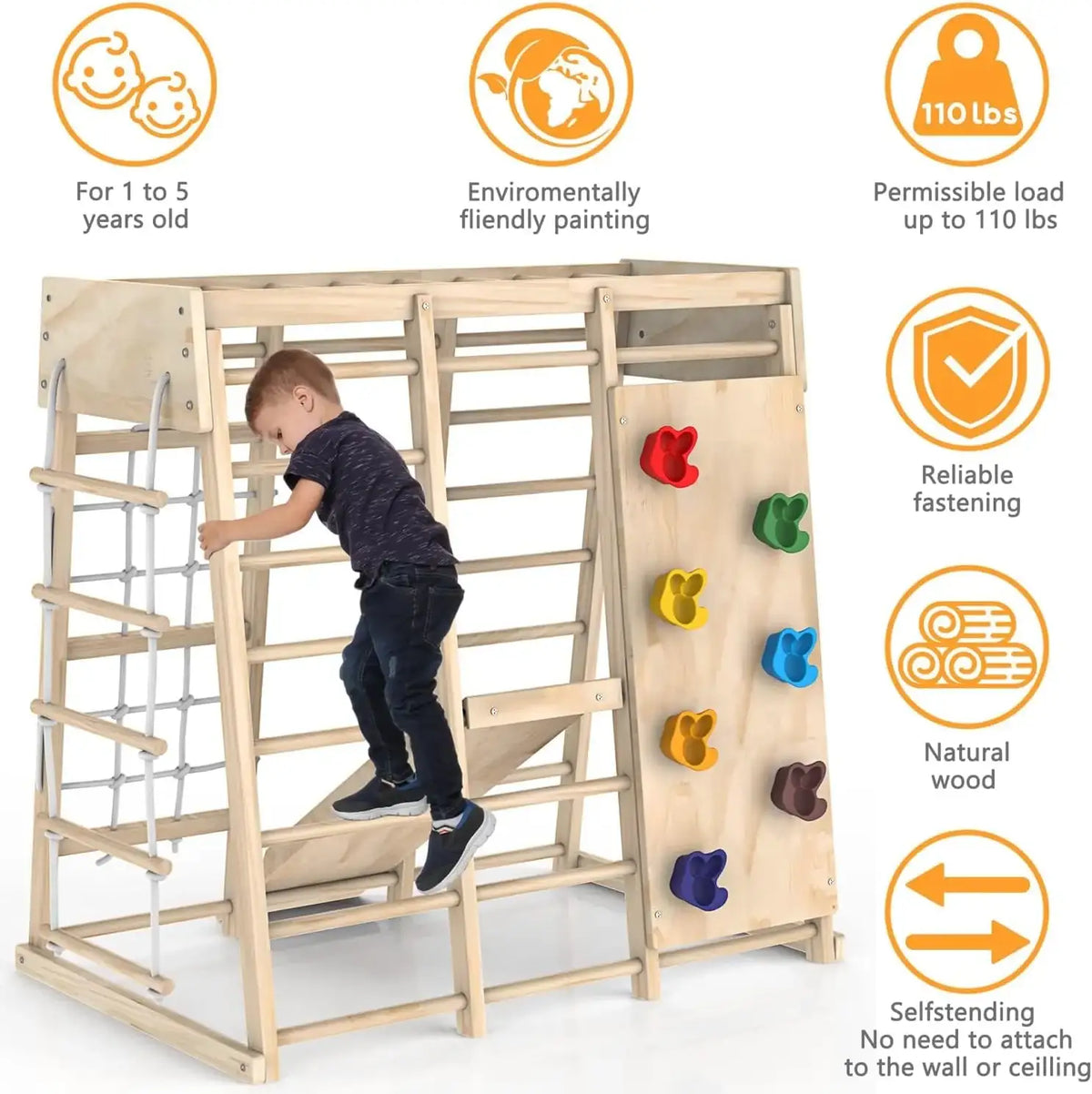 Beauenty 6-in-1 Indoor Jungle Gym - Montessori Climbing Frame for Kids 3+ - The Outdoor Furniture Market 
