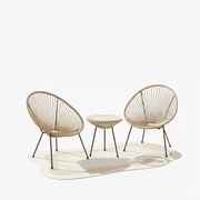 Boho outdoor patio set by The Outdoor Furniture Market featuring a 3-piece lounge collection with glass-topped table and cushioned seats.