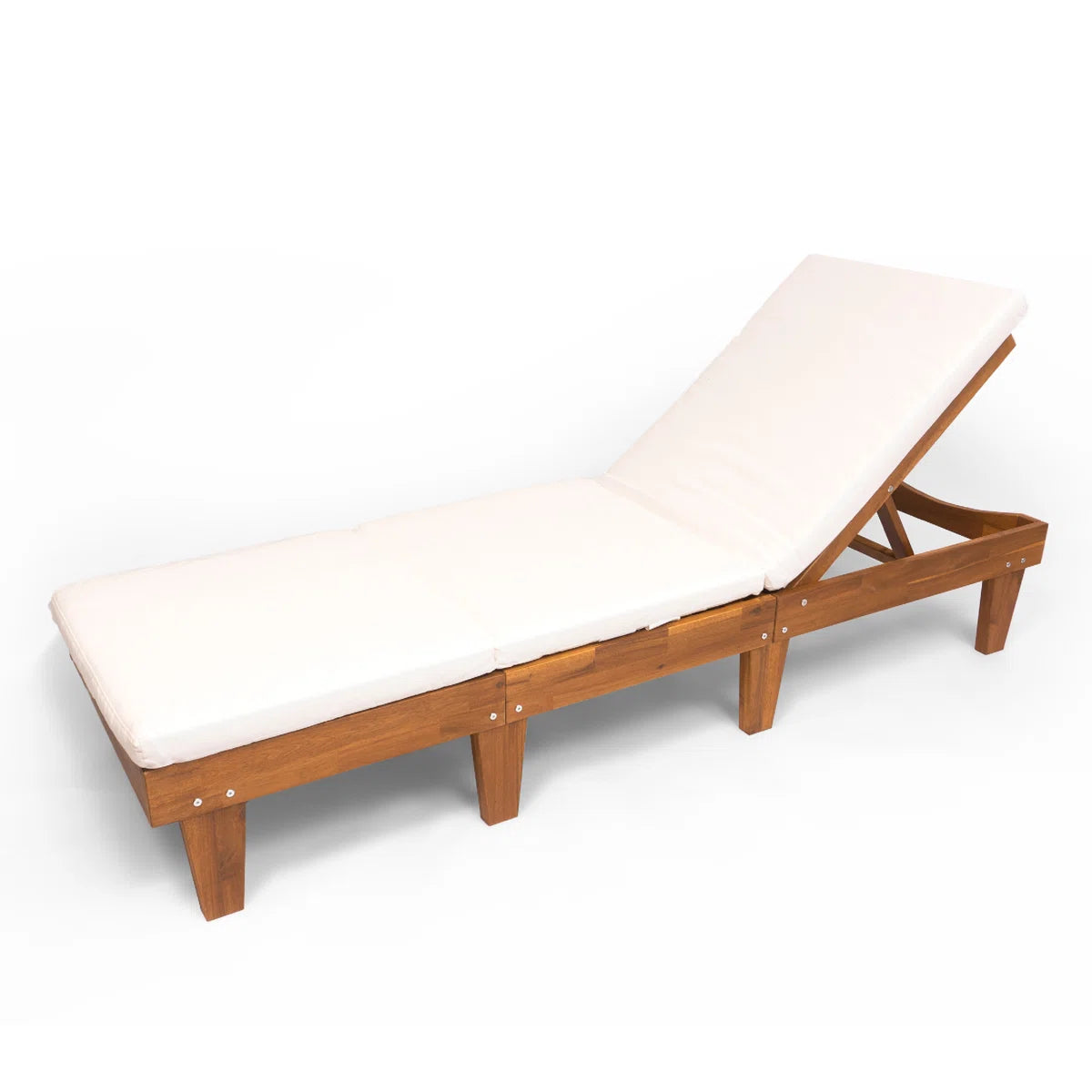 Acacia Wood Sun Lounger with White Cushion | 5-Position Reclining | Single & Duo