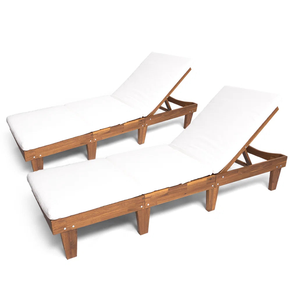 Acacia Wood Sun Lounger with White Cushion | 5-Position Reclining | Single & Duo