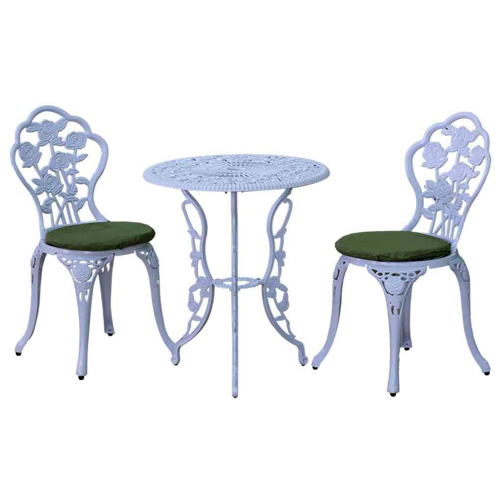 Cast aluminum brown balcony set by , featuring a table and chairs in an outdoor setting.