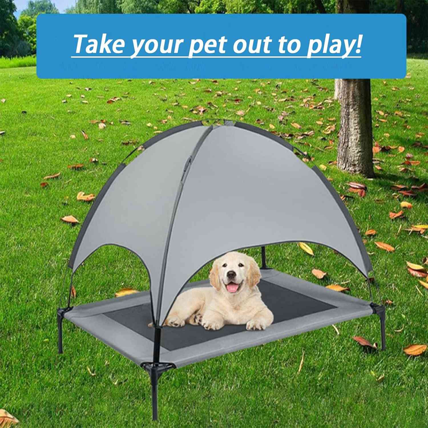 SELFIE Cat Cooling Pet Tent for Dogs & Cats - UPF50+ Sun Protection w/Bug-Proof Net Thickened Oxford | Elevated Portable Design cooling dog bed - Gray