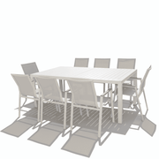 Contemporary outdoor garden dining set with table and chairs by The Outdoor Furniture Market, featuring modern design and weather-resistant materials.