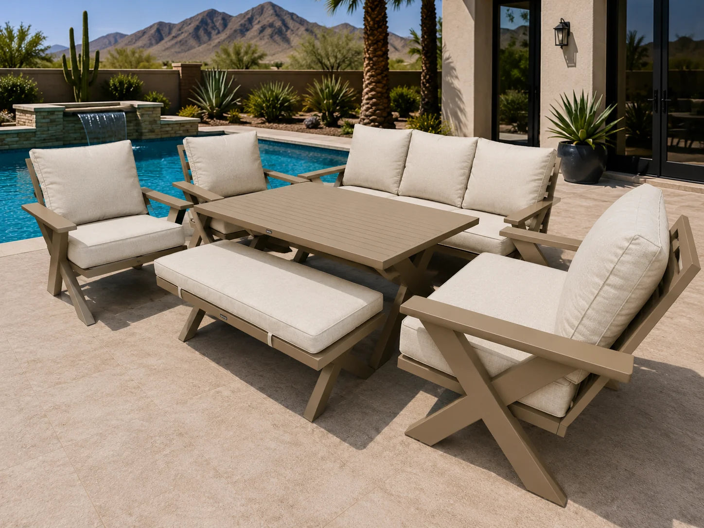 9 Seater Aluminium Outdoor Sofa Set with Dining Table | 7 & 9 Seater | Beige & White