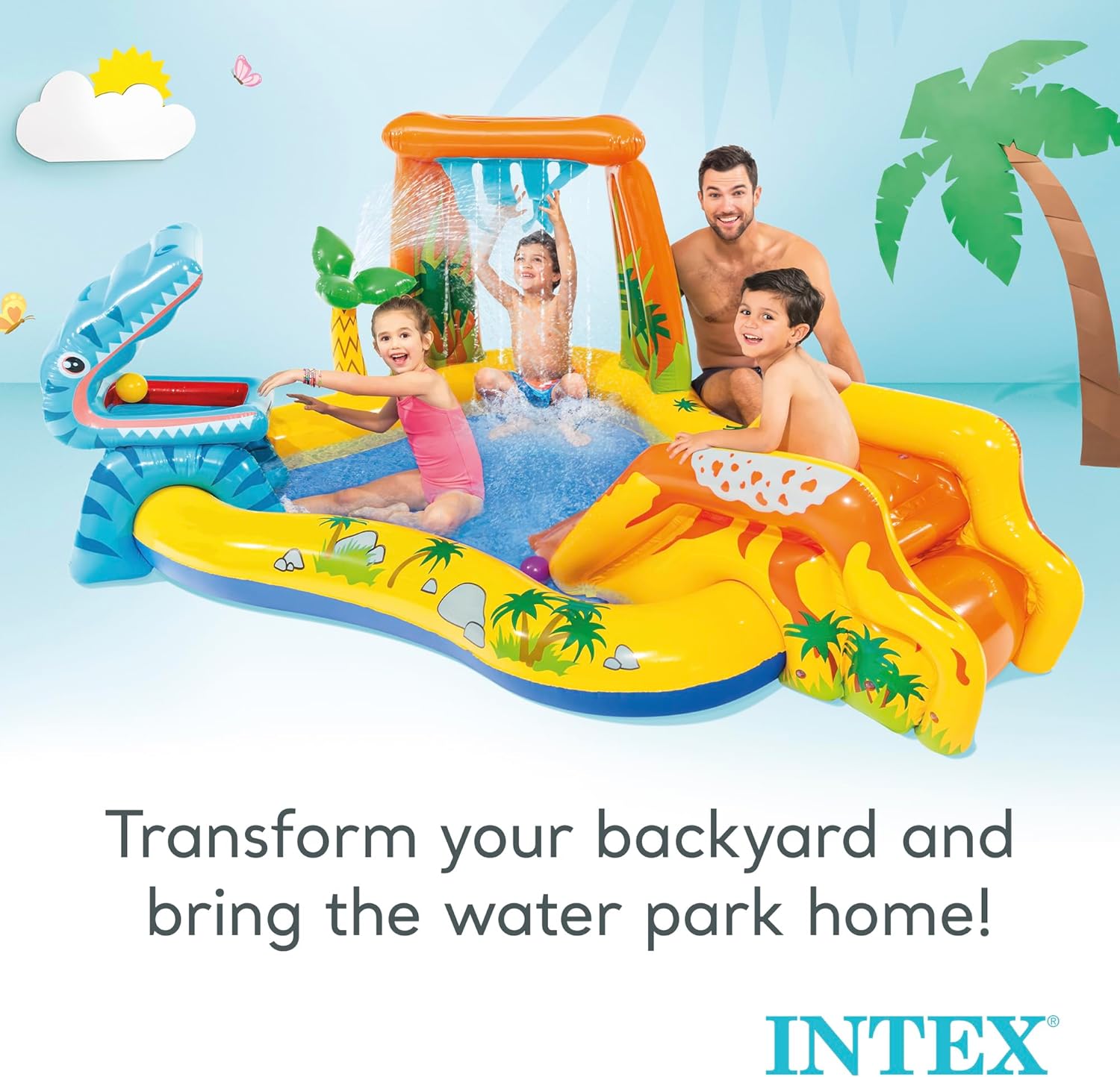 Dinosaur Play Center - Inflatable Water Play Pool with Slide & Sprayer - The Outdoor Furniture Market 