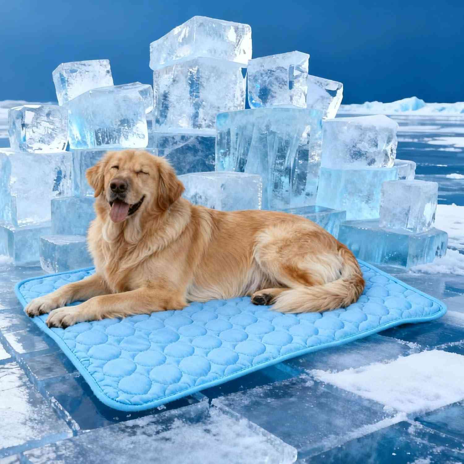 Dog Cooling Mat for Large Medium Small Pets - Self Cooling Gel Pad for Dogs and Cats in Summer, Indoor Outdoor Use Pet Cooling Bed with Non-Toxic Material(100cm*75cm Blue)