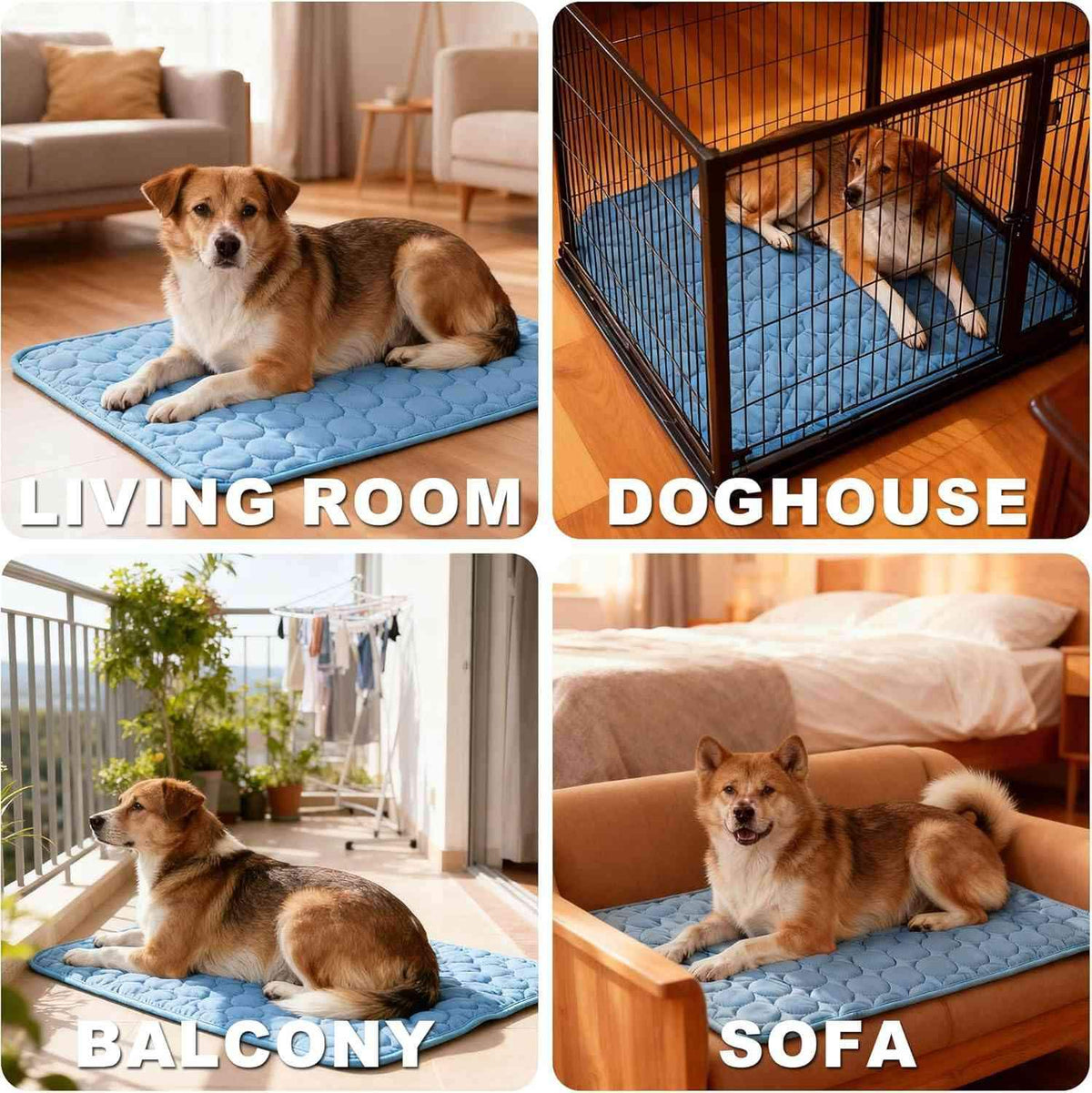 Dog Cooling Mat for Large Medium Small Pets - Self Cooling Gel Pad for Dogs and Cats in Summer, Indoor Outdoor Use Pet Cooling Bed with Non-Toxic Material(100cm*75cm Blue)