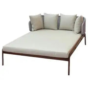 Double Daybed with Aluminum Frame in Wood Finish & Off-White Cushions