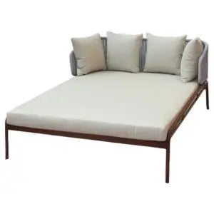 Double Daybed with Aluminum Frame in Wood Finish & Off-White Cushions